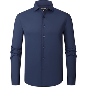 Alex Vando Mens Wrinkle Resistant Business Casual Stretch Dress Shirt | Lightweight silky texture,easy wash,neat silhouette,flexible mobility,multi-scene matching,low upkeep,daily office & travel(Navy)
