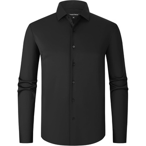 Alex Vando Mens Wrinkle Resistant Business Casual Stretch Dress Shirt | Lightweight silky texture,easy wash,neat silhouette,flexible mobility,multi-scene matching,low upkeep,daily office & travel(Black)