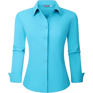 Alex Vando Womens Dress Shirts Wrinkle Free Regular Fit Solid Long Sleeve Stretch Work Shirt(Lakeblue)