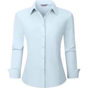 Alex Vando Womens Dress Shirts Wrinkle Free Regular Fit Solid Long Sleeve Stretch Work Shirt(Lightblue)