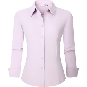 Alex Vando Womens Dress Shirts Wrinkle Free Regular Fit Solid Long Sleeve Stretch Work Shirt(Lightpurple)