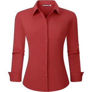 Alex Vando Womens Dress Shirts Wrinkle Free Regular Fit Solid Long Sleeve Stretch Work Shirt(Red)