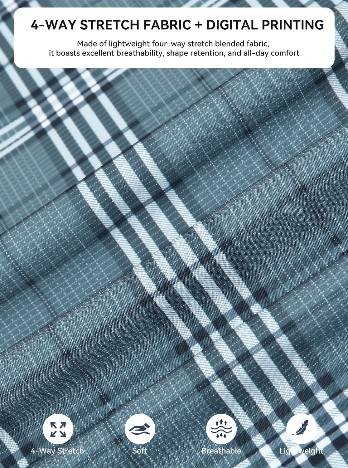 image:imageAlex Vando Mens Big Plaid Button Down Shirts Wrinkle Free 4Way Stretch Print Business Casual Shirt13 Dustyblue White