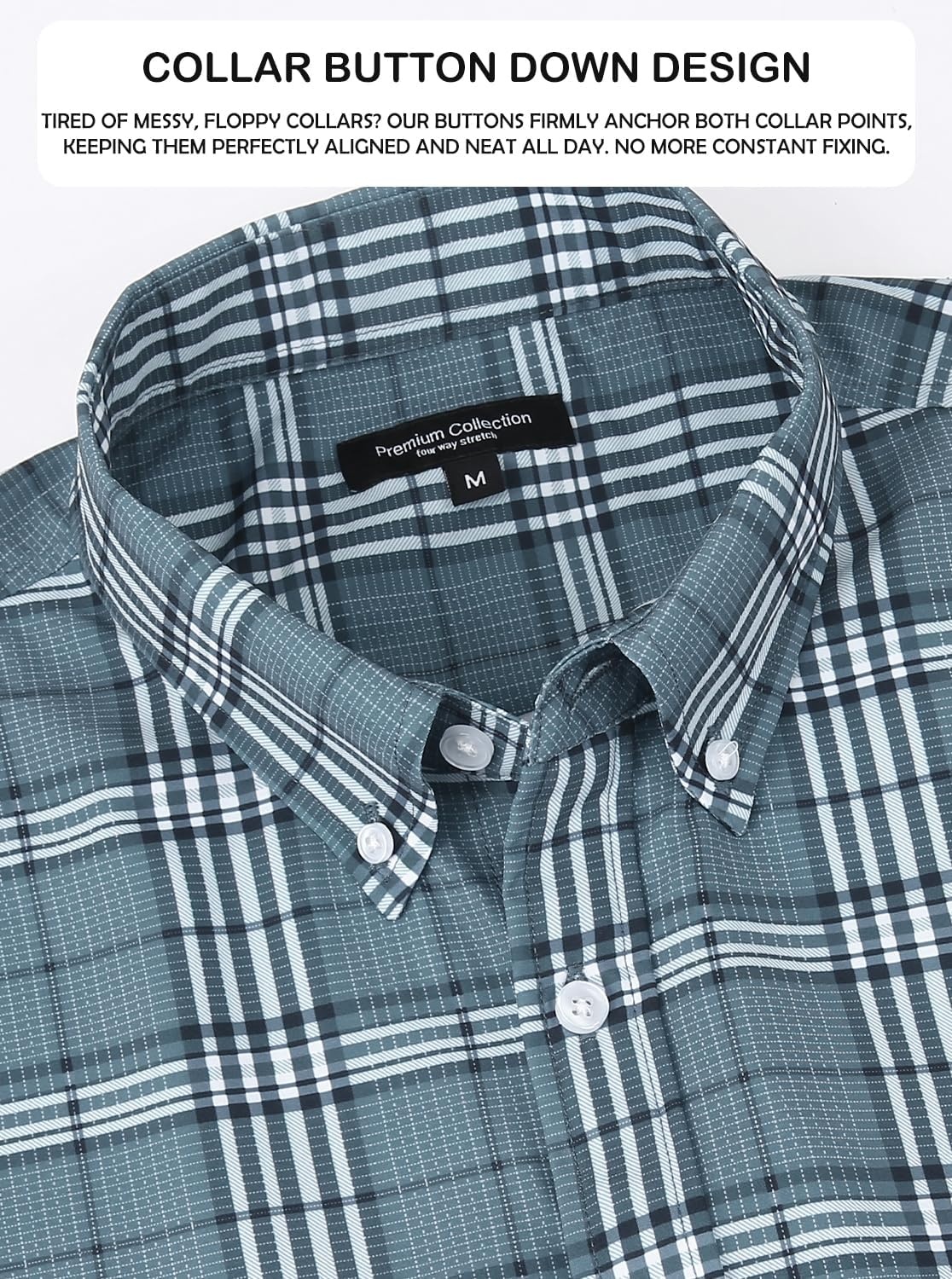 image:imageAlex Vando Mens Big Plaid Button Down Shirts Wrinkle Free 4Way Stretch Print Business Casual Shirt13 Dustyblue White