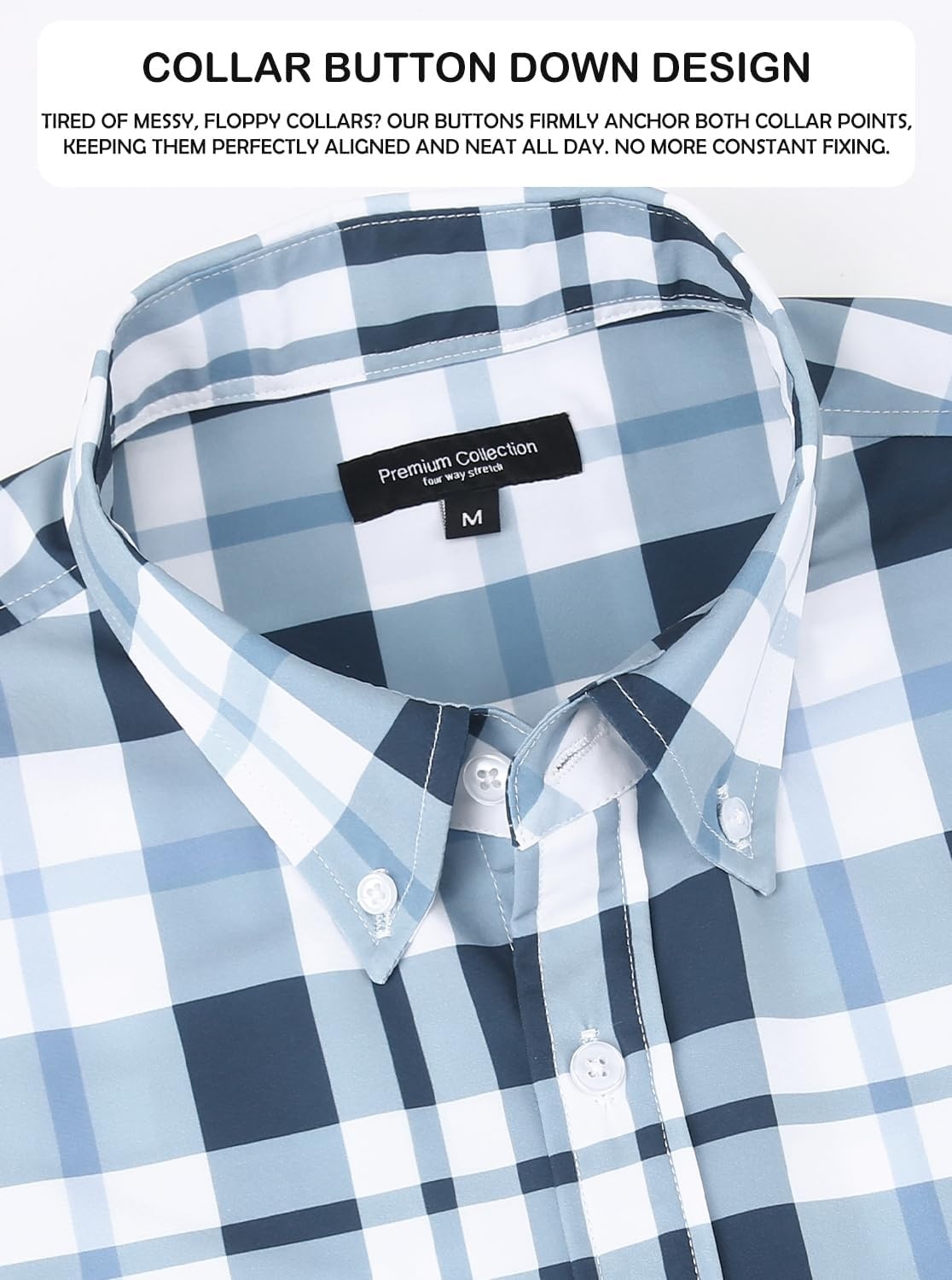 image:imageAlex Vando Mens Big Plaid Button Down Shirts Wrinkle Free 4Way Stretch Print Business Casual Shirt18 Navy White