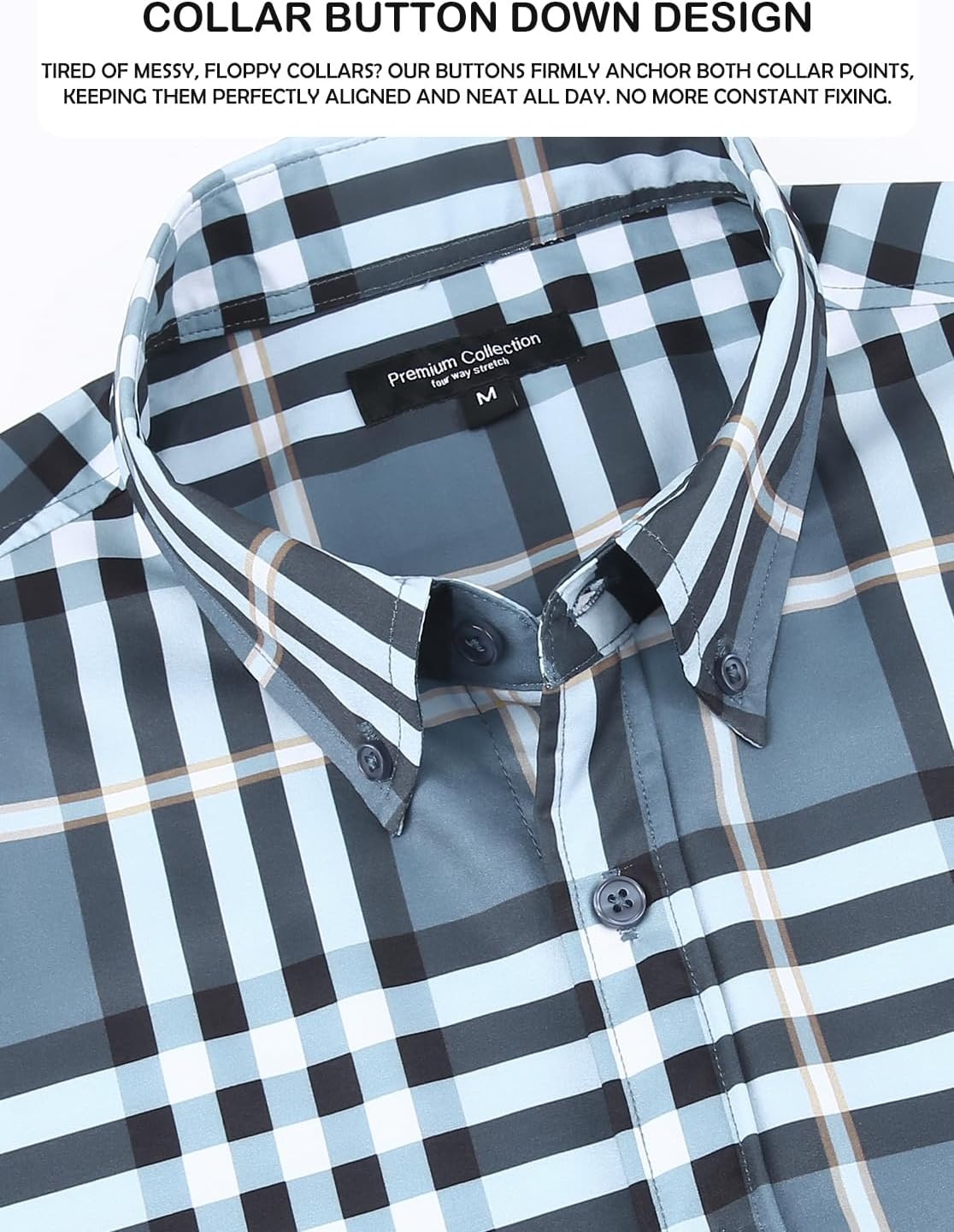 image:imageAlex Vando Mens Big Plaid Button Down Shirts Wrinkle Free 4Way Stretch Print Business Casual Shirt29 DustyblueWhite
