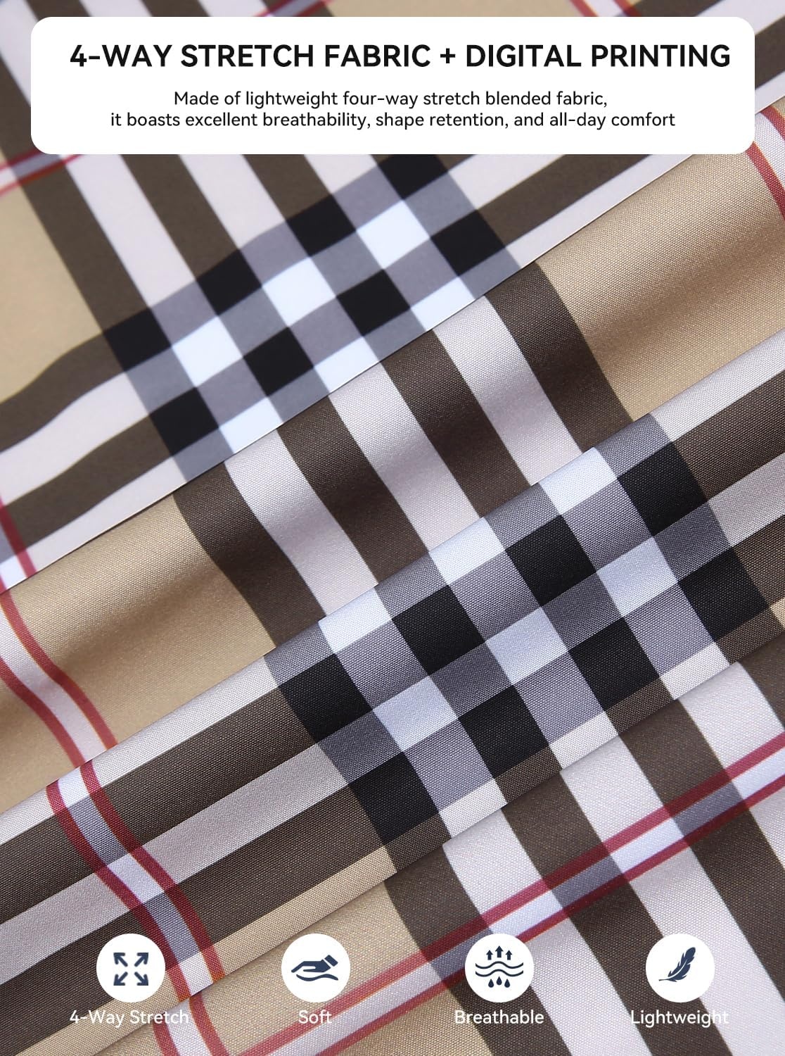image:imageAlex Vando Mens Big Plaid Button Down Shirts Wrinkle Free 4Way Stretch Print Business Casual Shirt30 BrownWhite