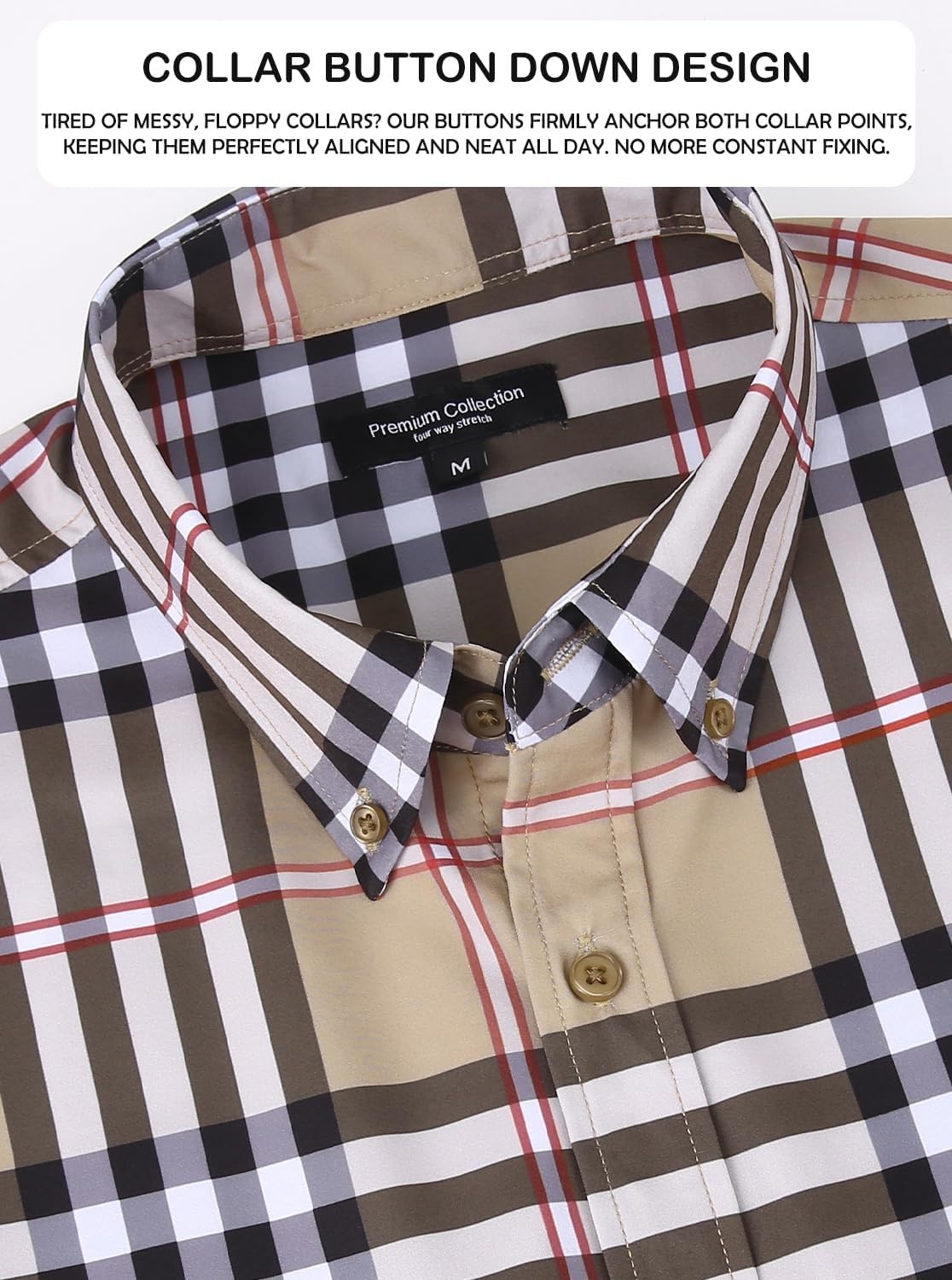 image:imageAlex Vando Mens Big Plaid Button Down Shirts Wrinkle Free 4Way Stretch Print Business Casual Shirt30 BrownWhite
