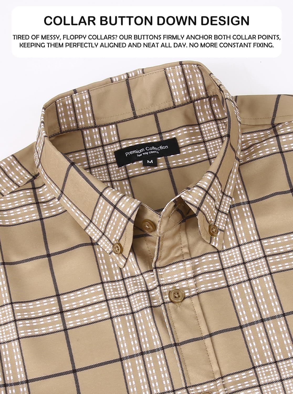 image:imageAlex Vando Mens Big Plaid Button Down Shirts Wrinkle Free 4Way Stretch Print Business Casual Shirt32 Khaki
