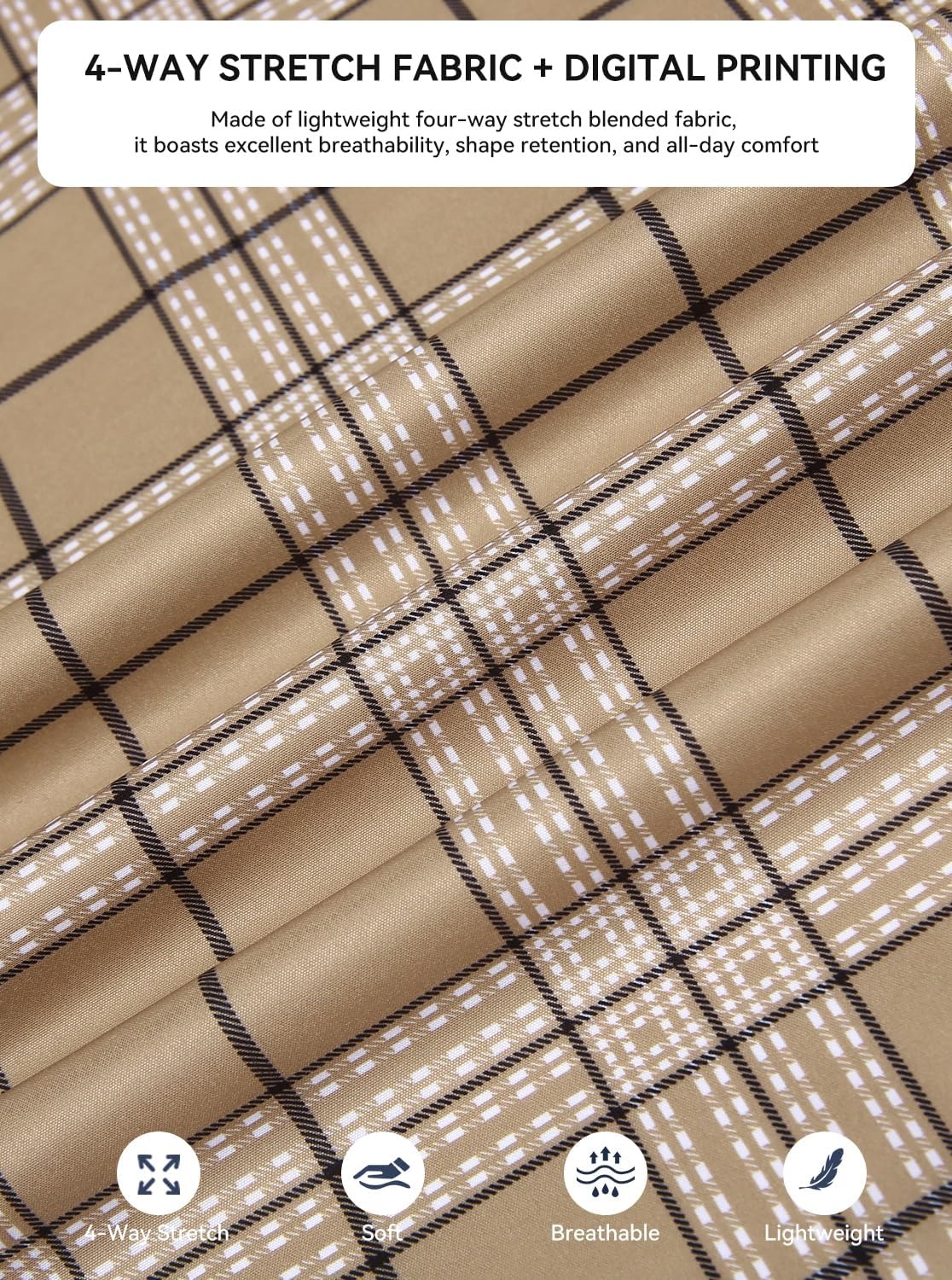 image:imageAlex Vando Mens Big Plaid Button Down Shirts Wrinkle Free 4Way Stretch Print Business Casual Shirt32 Khaki