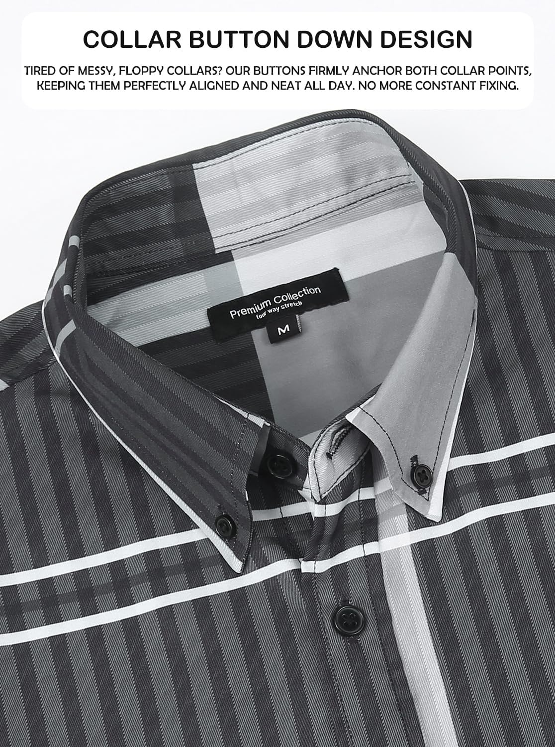image:imageAlex Vando Mens Big Plaid Button Down Shirts Wrinkle Free 4Way Stretch Print Business Casual Shirt40 BlackGrey