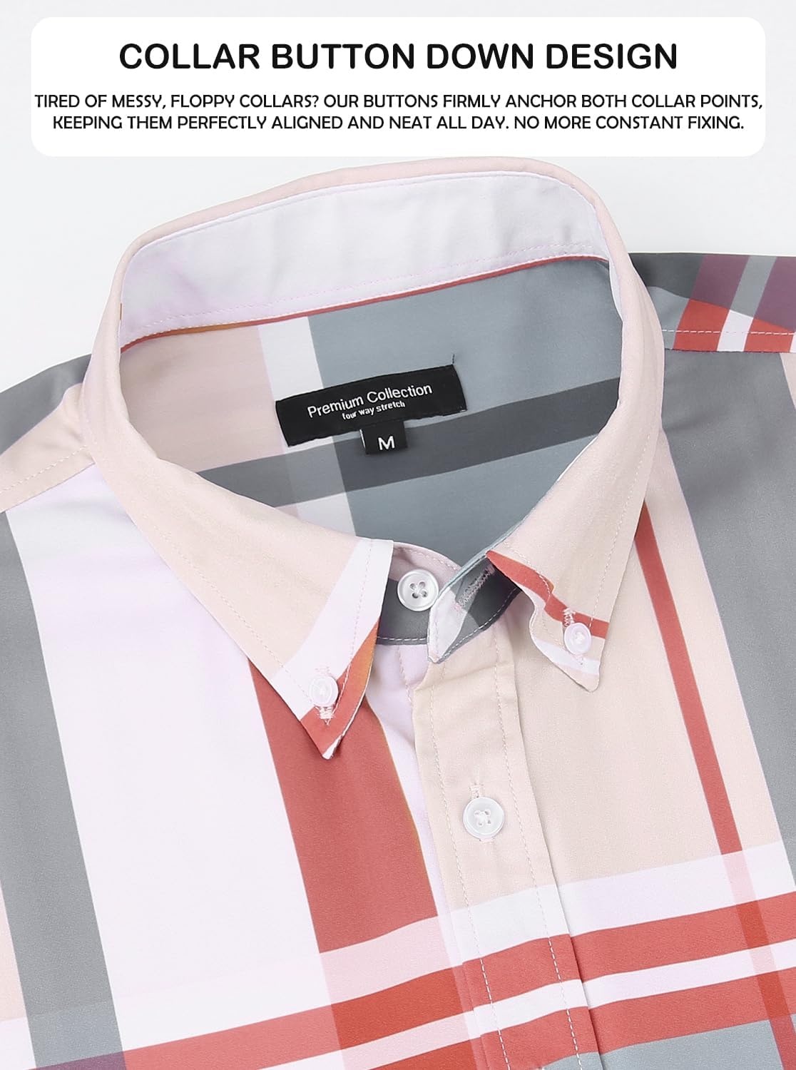 image:imageAlex Vando Mens Big Plaid Button Down Shirts Wrinkle Free 4Way Stretch Print Business Casual Shirt40 RedGrey