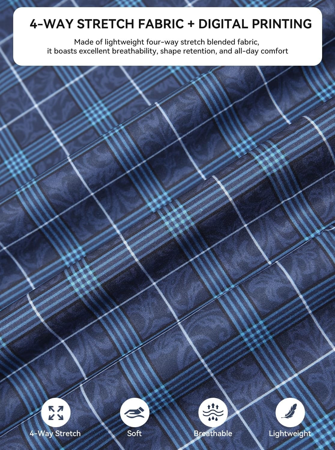 image:imageAlex Vando Mens Big Plaid Button Down Shirts Wrinkle Free 4Way Stretch Print Business Casual Shirt68 Navy With Print