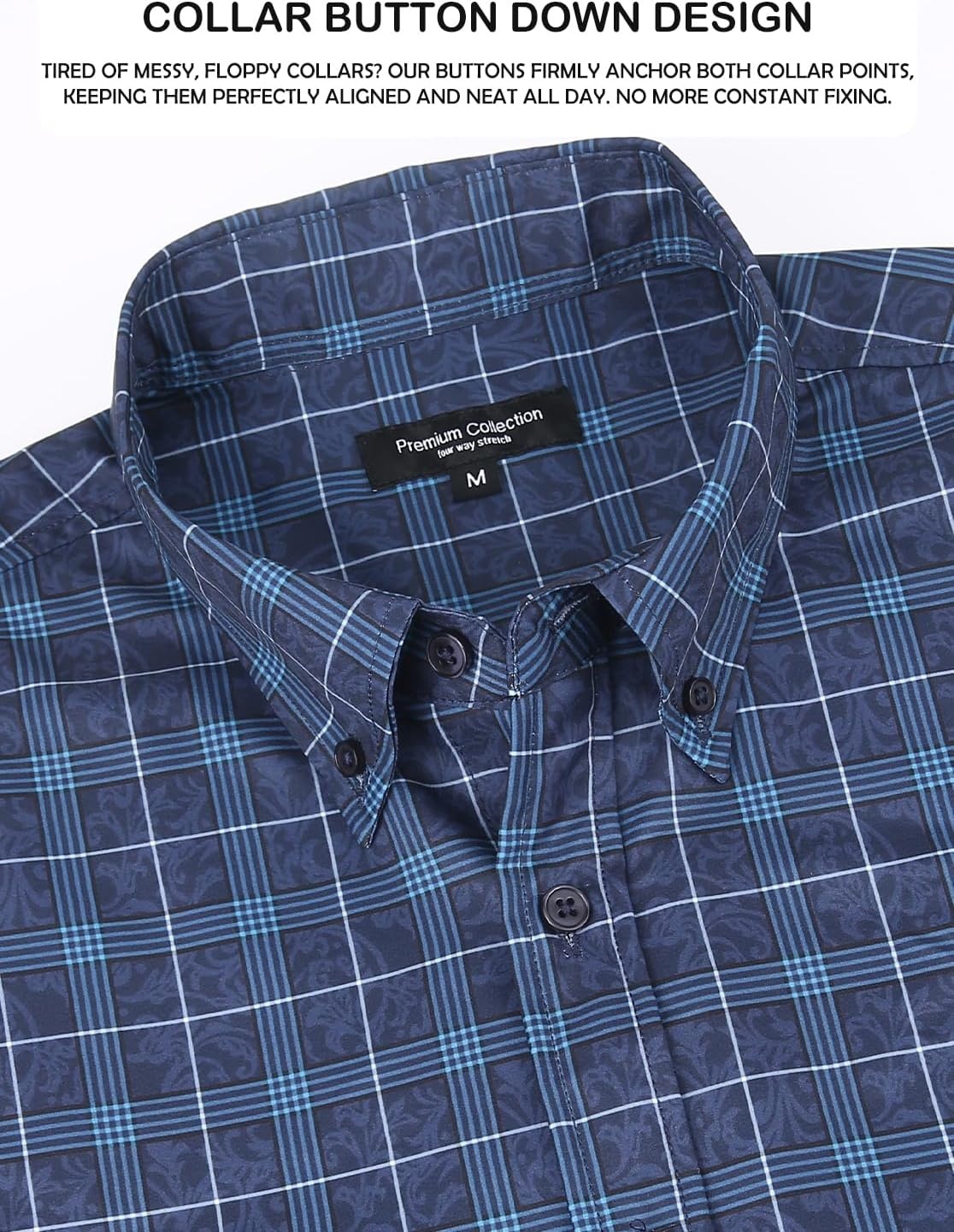 image:imageAlex Vando Mens Big Plaid Button Down Shirts Wrinkle Free 4Way Stretch Print Business Casual Shirt68 Navy With Print
