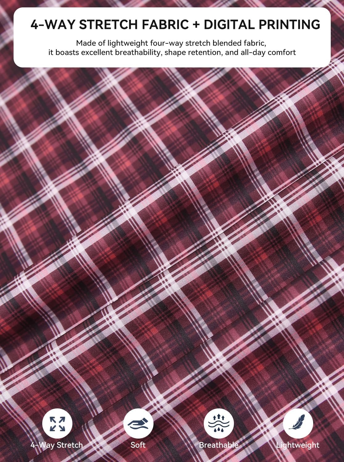 image:imageAlex Vando Mens Big Plaid Button Down Shirts Wrinkle Free 4Way Stretch Print Business Casual Shirt93 Red Black