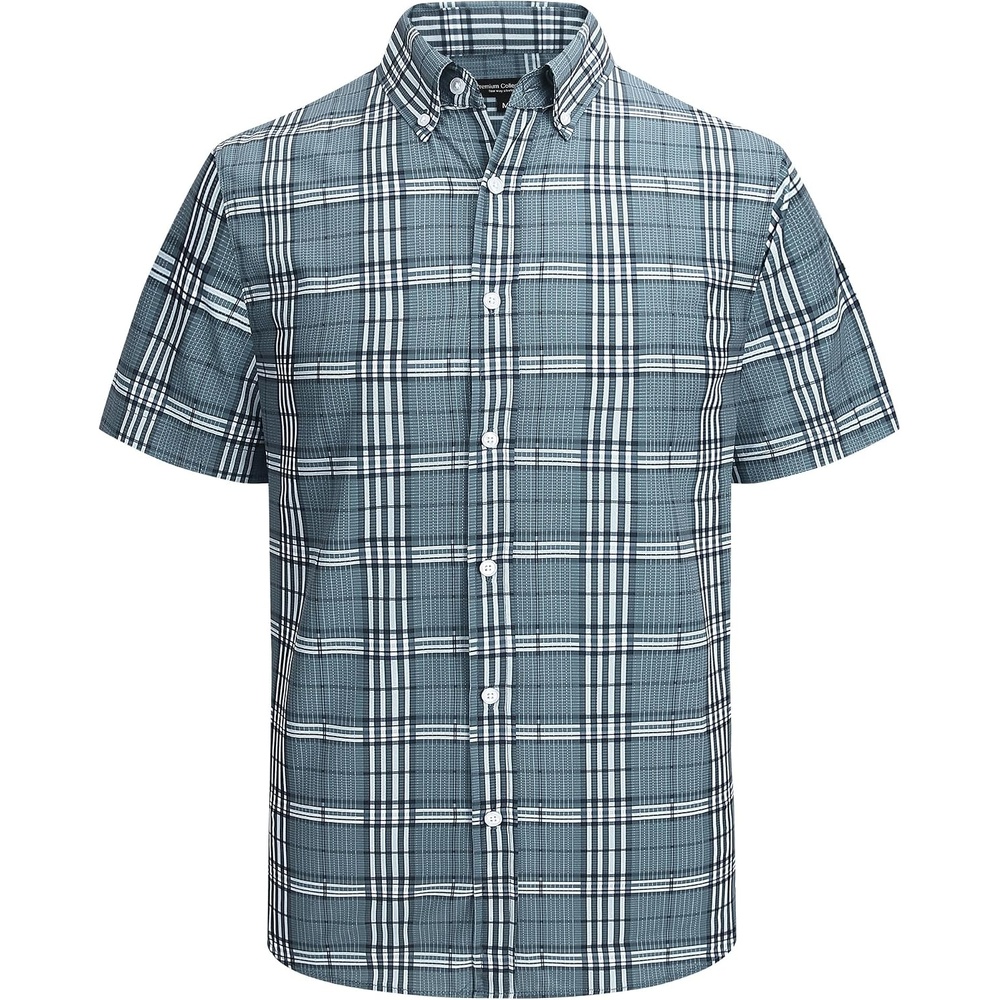 image:imageAlex Vando Mens Big Plaid Button Down Shirts Wrinkle Free 4Way Stretch Print Business Casual Shirt13 Dustyblue White