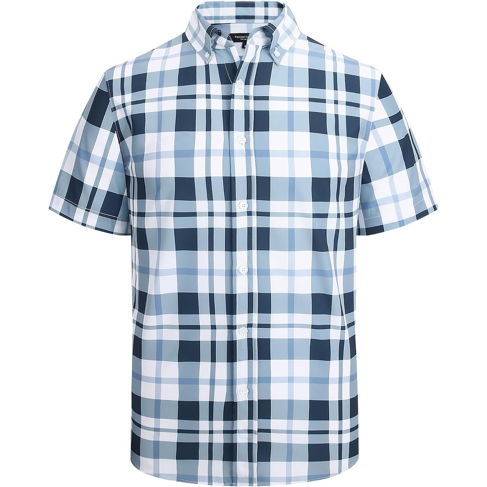 image:imageAlex Vando Mens Big Plaid Button Down Shirts Wrinkle Free 4Way Stretch Print Business Casual Shirt18 Navy White