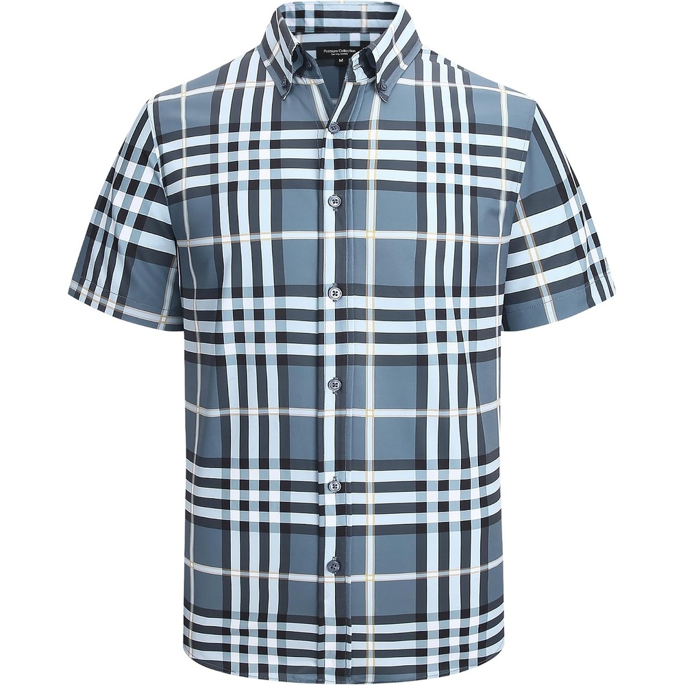 image:imageAlex Vando Mens Big Plaid Button Down Shirts Wrinkle Free 4Way Stretch Print Business Casual Shirt29 DustyblueWhite