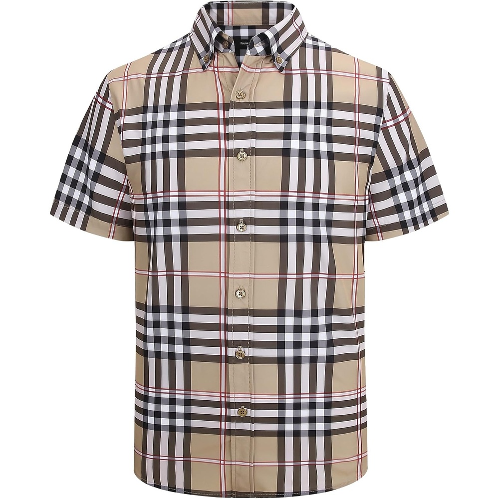 image:imageAlex Vando Mens Big Plaid Button Down Shirts Wrinkle Free 4Way Stretch Print Business Casual Shirt30 BrownWhite