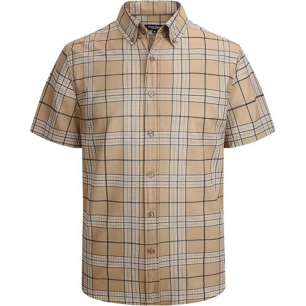 image:imageAlex Vando Mens Big Plaid Button Down Shirts Wrinkle Free 4Way Stretch Print Business Casual Shirt32 Khaki