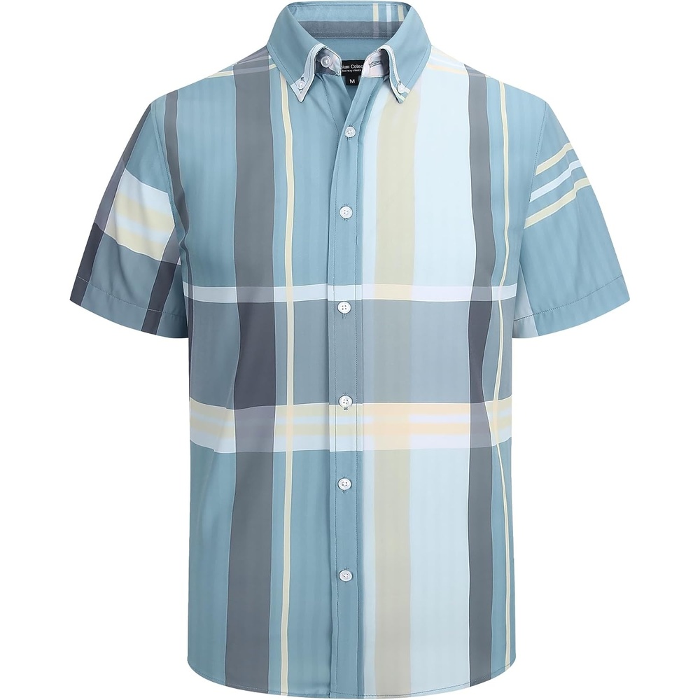 image:imageAlex Vando Mens Big Plaid Button Down Shirts Wrinkle Free 4Way Stretch Print Business Casual Shirt40 BlueGrey