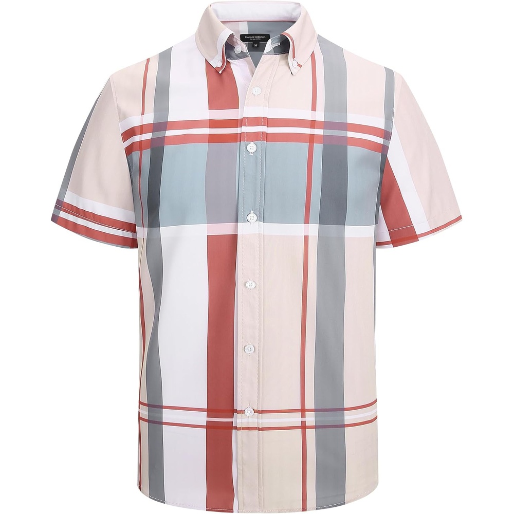 image:imageAlex Vando Mens Big Plaid Button Down Shirts Wrinkle Free 4Way Stretch Print Business Casual Shirt40 RedGrey
