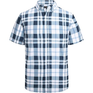 Alex Vando Mens Big Plaid Button Down Shirts Wrinkle Free 4-Way Stretch Print Business Casual Shirt(18 Navy White)