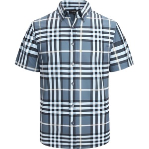 Alex Vando Mens Big Plaid Button Down Shirts Wrinkle Free 4-Way Stretch Print Business Casual Shirt(29 Dustyblue/White)