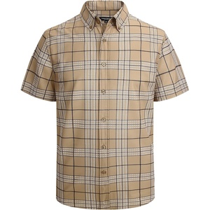 Alex Vando Mens Big Plaid Button Down Shirts Wrinkle Free 4-Way Stretch Print Business Casual Shirt(32 Khaki)