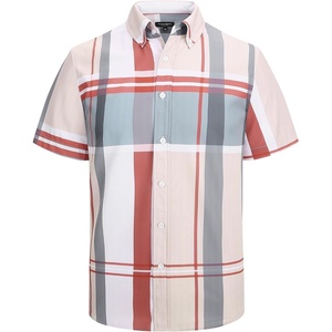 Alex Vando Mens Big Plaid Button Down Shirts Wrinkle Free 4-Way Stretch Print Business Casual Shirt(40 Red/Grey)