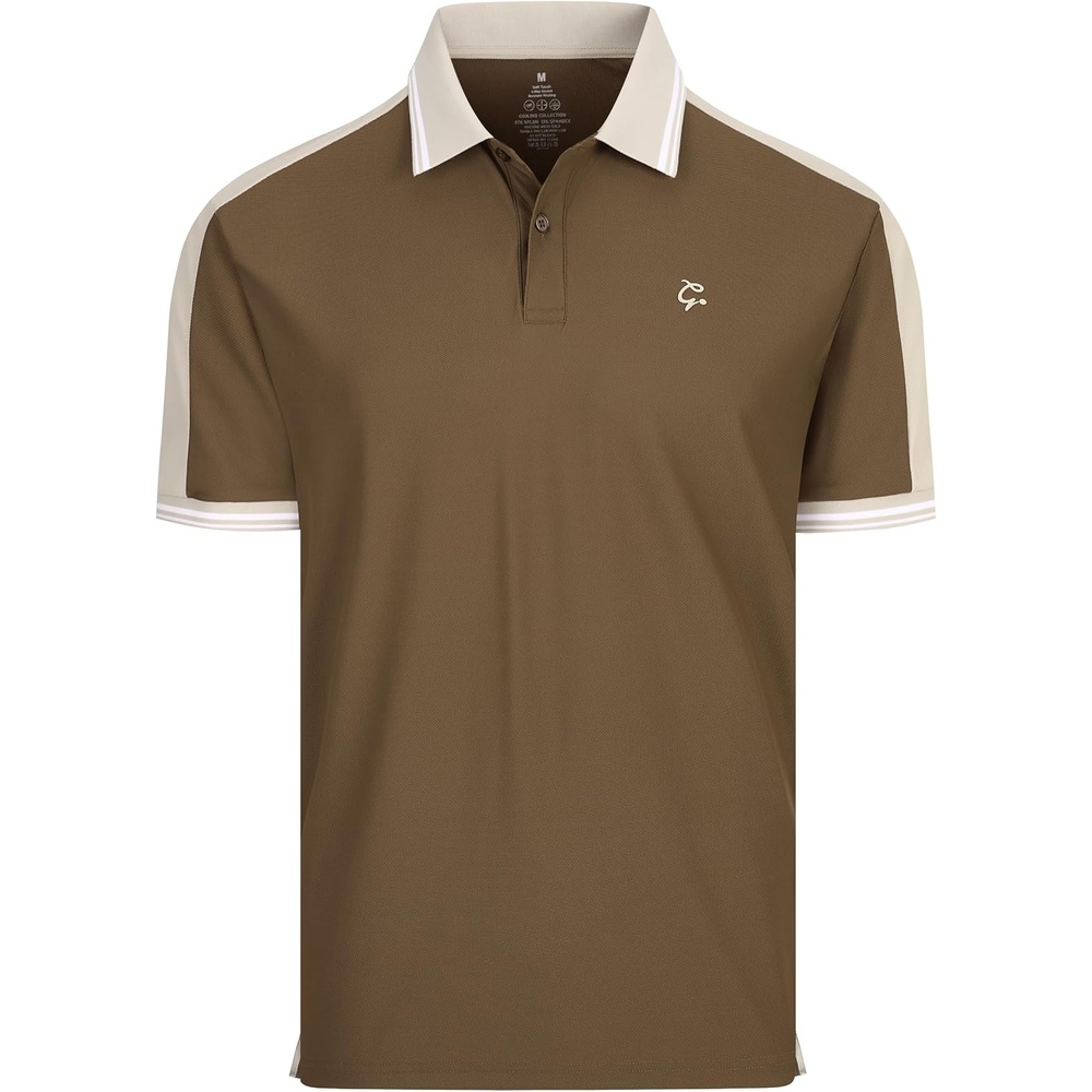 image:imageAlex Vando Mens Golf Polo Shirt Short Sleeve Performance Stretch Nylon Pique Polo Shirts for Golf Sports amp Casual WearCoffee