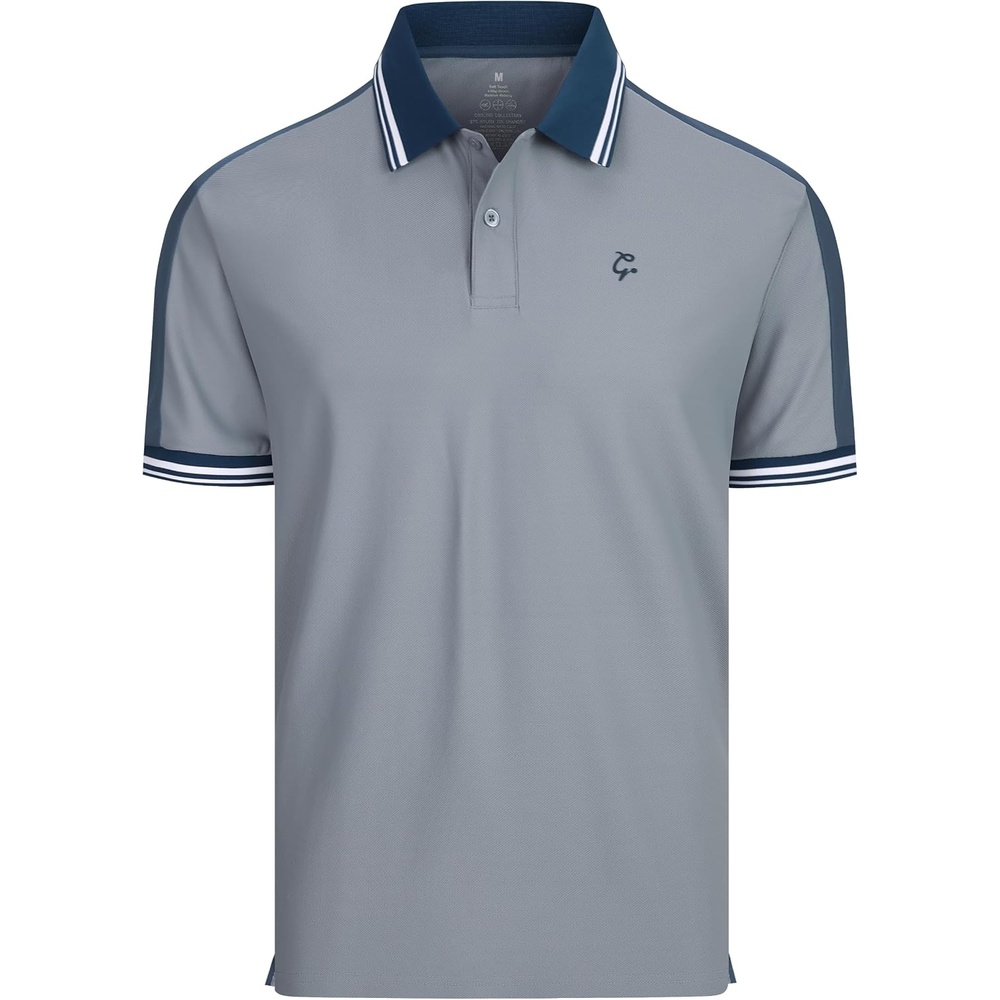 image:imageAlex Vando Mens Golf Polo Shirt Short Sleeve  Performance Stretch Nylon Pique Polo Shirts for Golf Sports amp Casual WearDustyblue