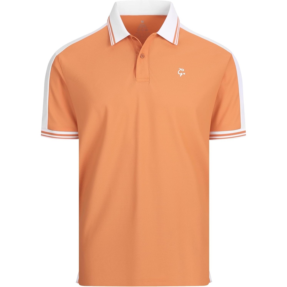 image:imageAlex Vando Mens Golf Polo Shirt Short Sleeve  Performance Stretch Nylon Pique Polo Shirts for Golf Sports amp Casual WearOrange