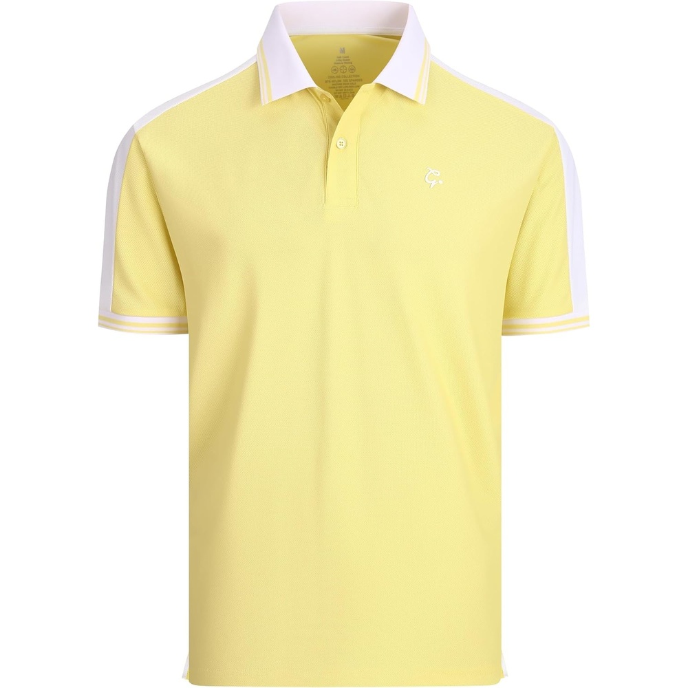 image:imageAlex Vando Mens Golf Polo Shirt Short Sleeve Performance Stretch Nylon Pique Polo Shirts for Golf Sports amp Casual WearYellow