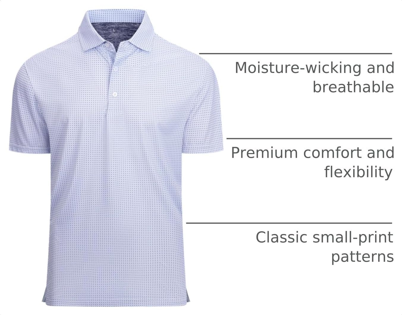 image:imageAlex Vando Mens Golf Shirt Moisture Wicking Classic Print Golf Shirts Shape amp color retainingLow maintenanceMultiscene active apparelBlack Blue Square 25