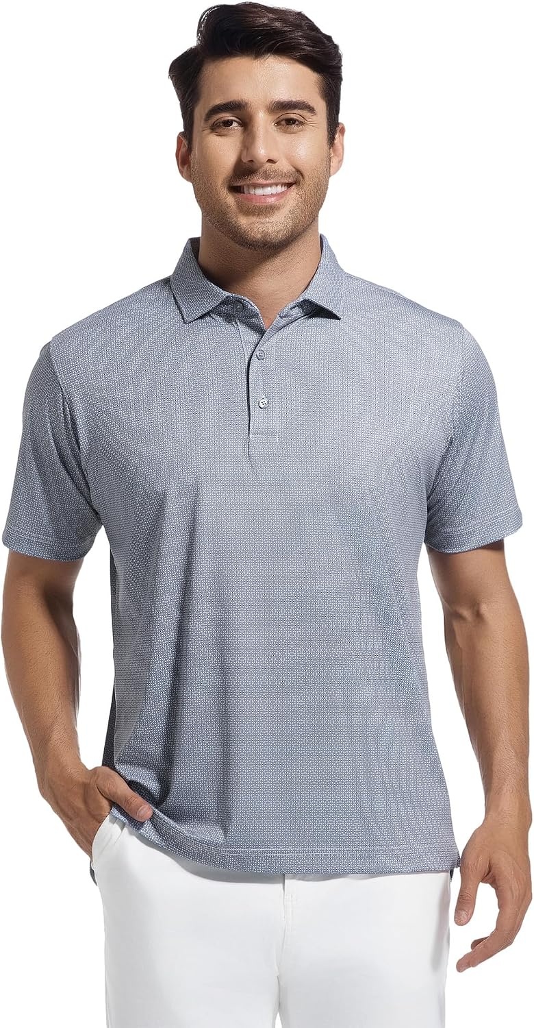 image:imageAlex Vando Mens Golf Shirt Moisture Wicking Classic Print Golf Shirts Shape amp color retainingLow maintenanceMultiscene active apparelBlack Dots
