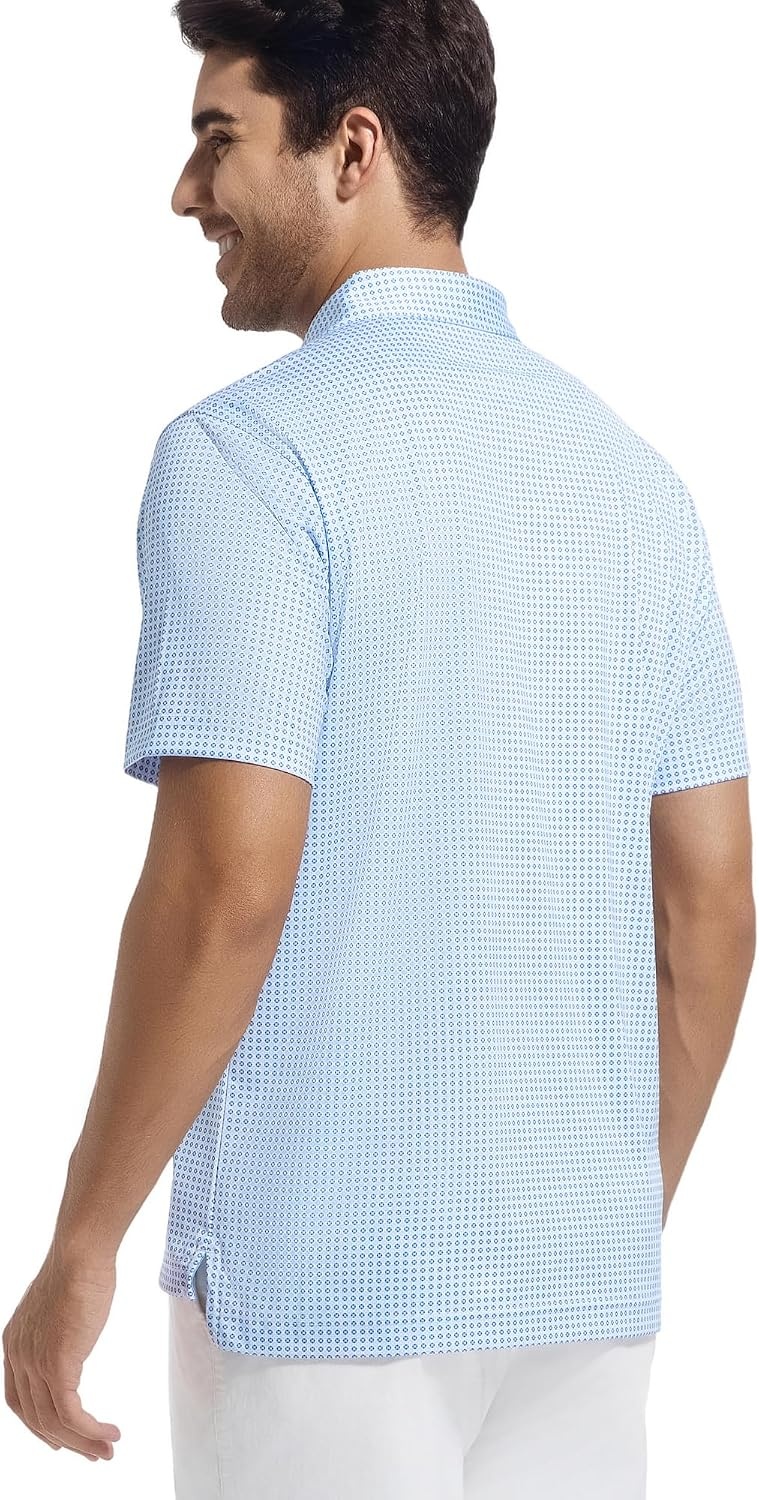 image:imageAlex Vando Mens Golf Shirt Moisture Wicking Classic Print Golf Shirts Shape amp color retainingLow maintenanceMultiscene active apparelBlue Ball