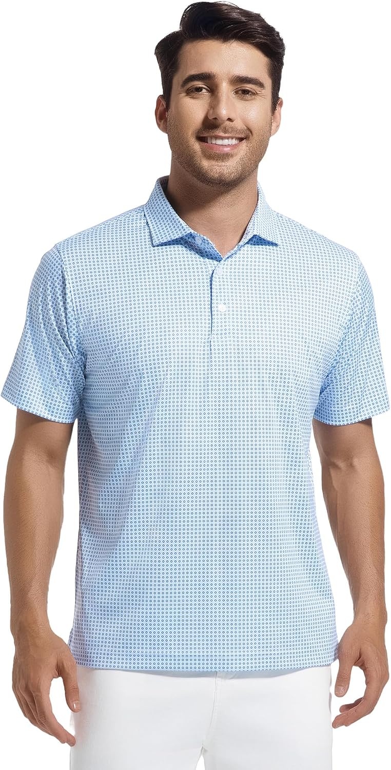 image:imageAlex Vando Mens Golf Shirt Moisture Wicking Classic Print Golf Shirts Shape amp color retainingLow maintenanceMultiscene active apparelBlue Ball