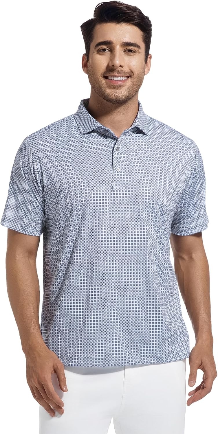 image:imageAlex Vando Mens Golf Shirt Moisture Wicking Classic Print Golf Shirts Shape amp color retainingLow maintenanceMultiscene active apparelBlue Circle