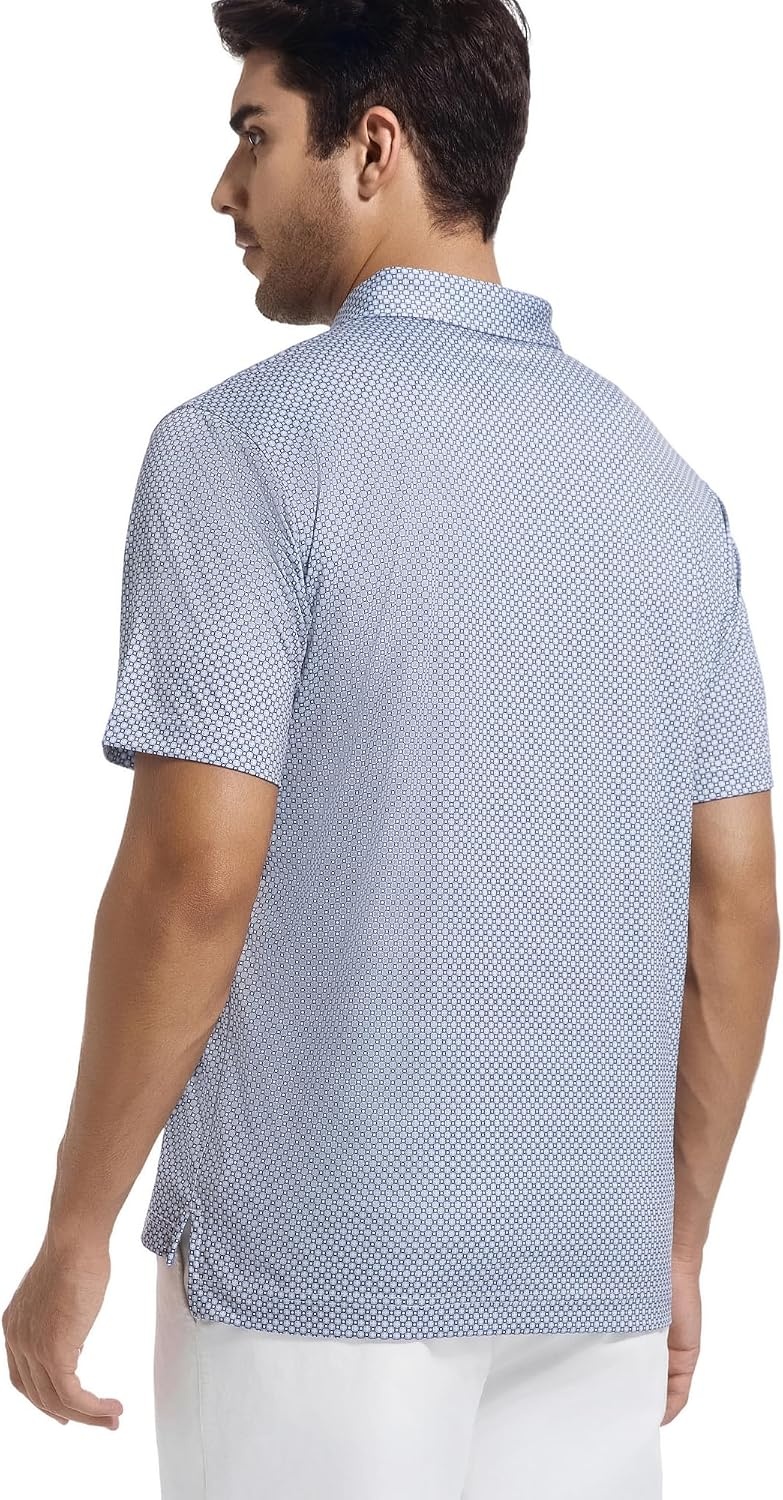 image:imageAlex Vando Mens Golf Shirt Moisture Wicking Classic Print Golf Shirts Shape amp color retainingLow maintenanceMultiscene active apparelBlue Circle