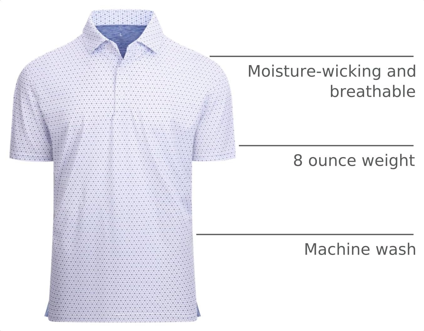 image:imageAlex Vando Mens Golf Shirt Moisture Wicking Classic Print Golf Shirts Shape amp color retainingLow maintenanceMultiscene active apparelBlue Dots
