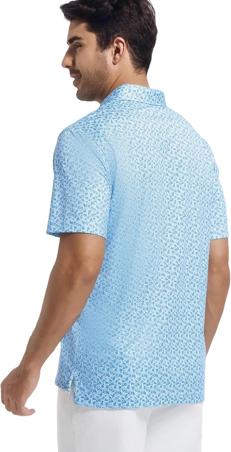 image:imageAlex Vando Mens Golf Shirt Moisture Wicking Classic Print Golf Shirts Shape amp color retainingLow maintenanceMultiscene active apparelBlue Flower