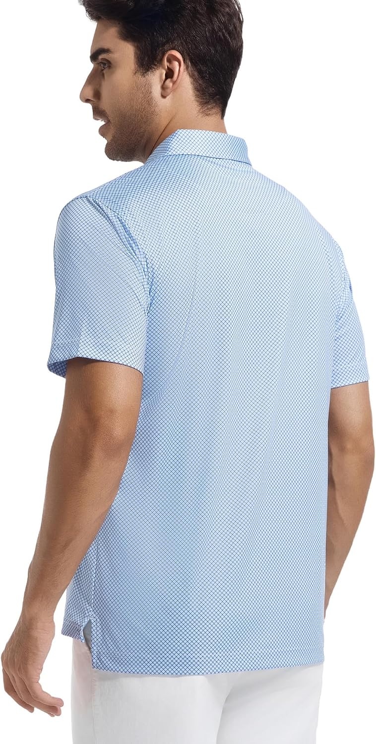 image:imageAlex Vando Mens Golf Shirt Moisture Wicking Classic Print Golf Shirts Shape amp color retainingLow maintenanceMultiscene active apparelBlue Square
