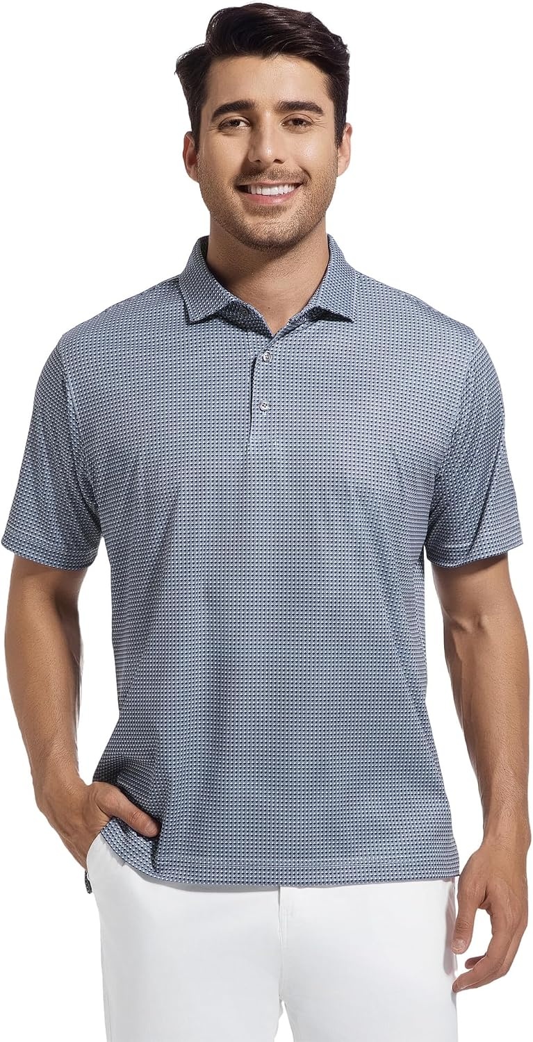 image:imageAlex Vando Mens Golf Shirt Moisture Wicking Classic Print Golf Shirts Shape amp color retainingLow maintenanceMultiscene active apparelGrey Square