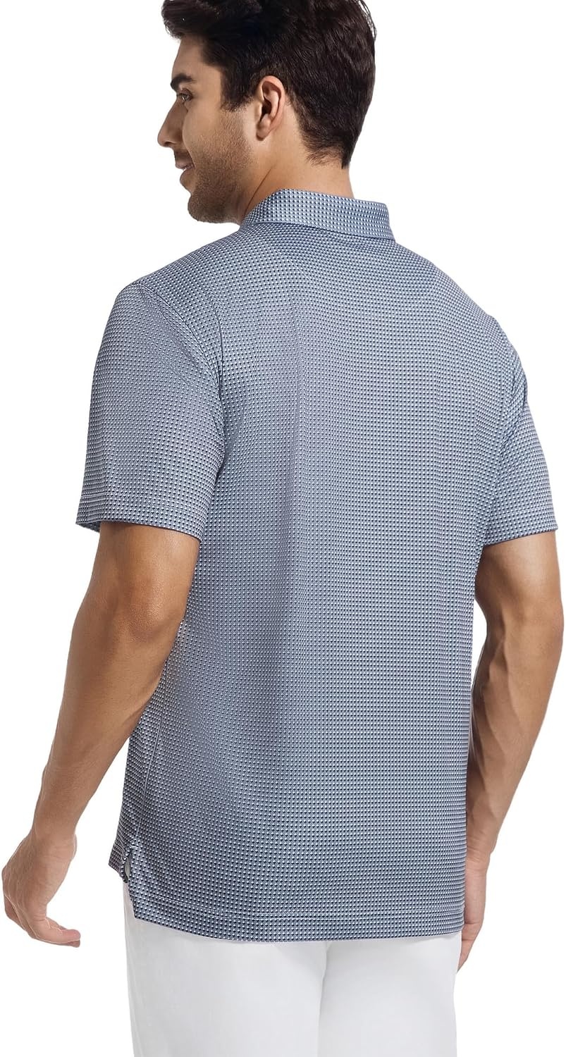 image:imageAlex Vando Mens Golf Shirt Moisture Wicking Classic Print Golf Shirts Shape amp color retainingLow maintenanceMultiscene active apparelGrey Square