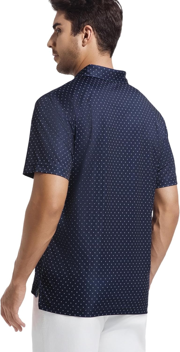 image:imageAlex Vando Mens Golf Shirt Moisture Wicking Classic Print Golf Shirts Shape amp color retainingLow maintenanceMultiscene active apparelNavy Sail