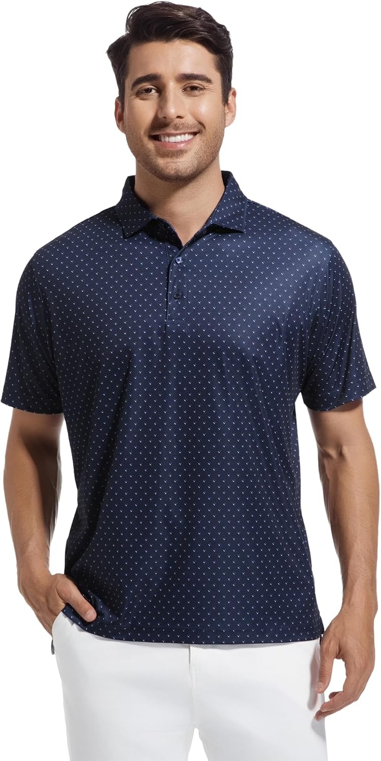 image:imageAlex Vando Mens Golf Shirt Moisture Wicking Classic Print Golf Shirts Shape amp color retainingLow maintenanceMultiscene active apparelNavy Sail