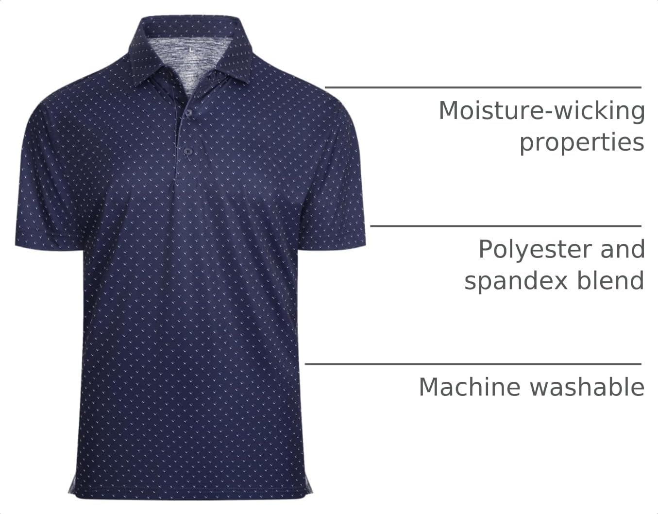 image:imageAlex Vando Mens Golf Shirt Moisture Wicking Classic Print Golf Shirts Shape amp color retainingLow maintenanceMultiscene active apparelNavy Sail