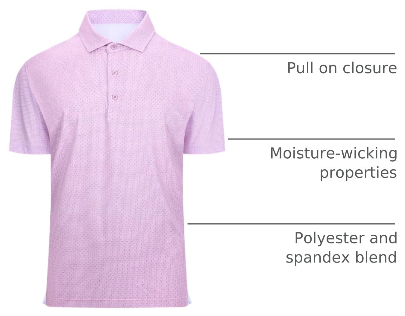 image:imageAlex Vando Mens Golf Shirt Moisture Wicking Classic Print Golf Shirts Shape amp color retainingLow maintenanceMultiscene active apparelPink Dots
