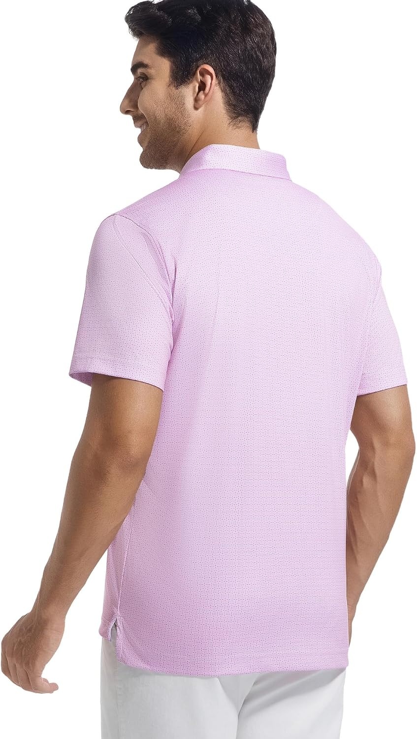 image:imageAlex Vando Mens Golf Shirt Moisture Wicking Classic Print Golf Shirts Shape amp color retainingLow maintenanceMultiscene active apparelPink Dots
